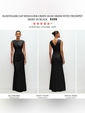 After Six Black Sleeveless Cap-Shoulder Crepe Maxi Dress